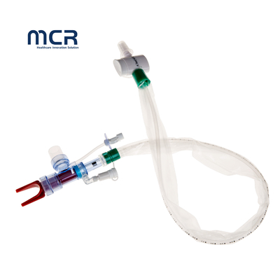 Kateter sedotan tertutup Tipe-L Otomatis Flushing 10fr 72h Double Swivel Elbow Untuk Rumah Sakit